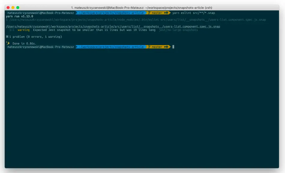 The screenshot shows another snapshot warning