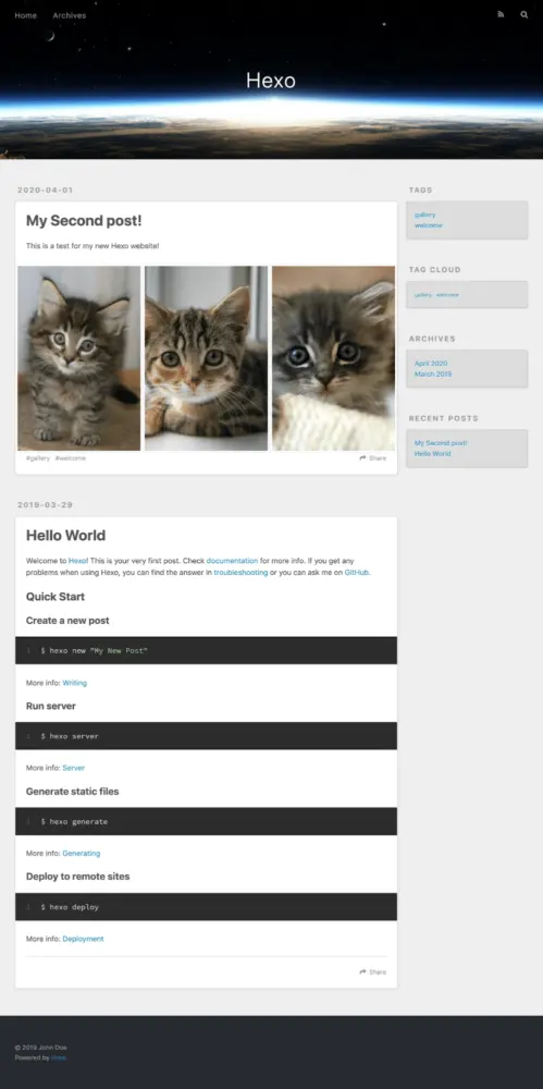 Hexo website and a newly created gallery of images