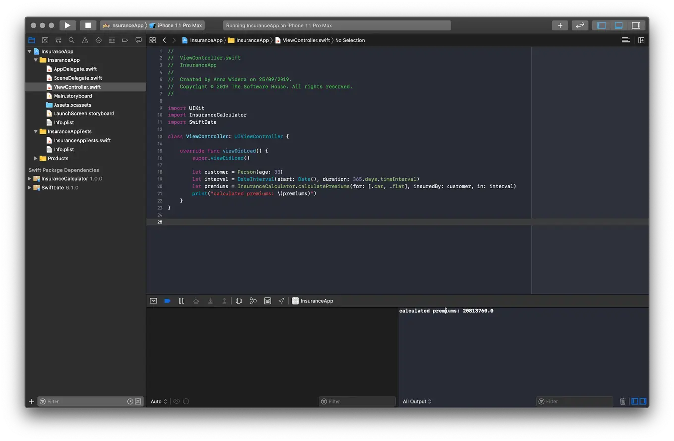 A screenshot showing value of calculated premiums.