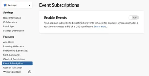 apps slack - a screenshot showing event subscription
