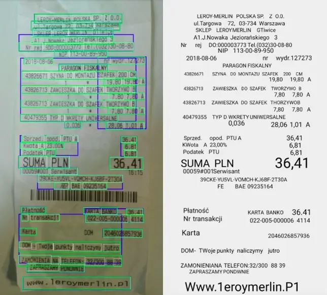 OCR of a receipt in Polish done using Google's ML Kit