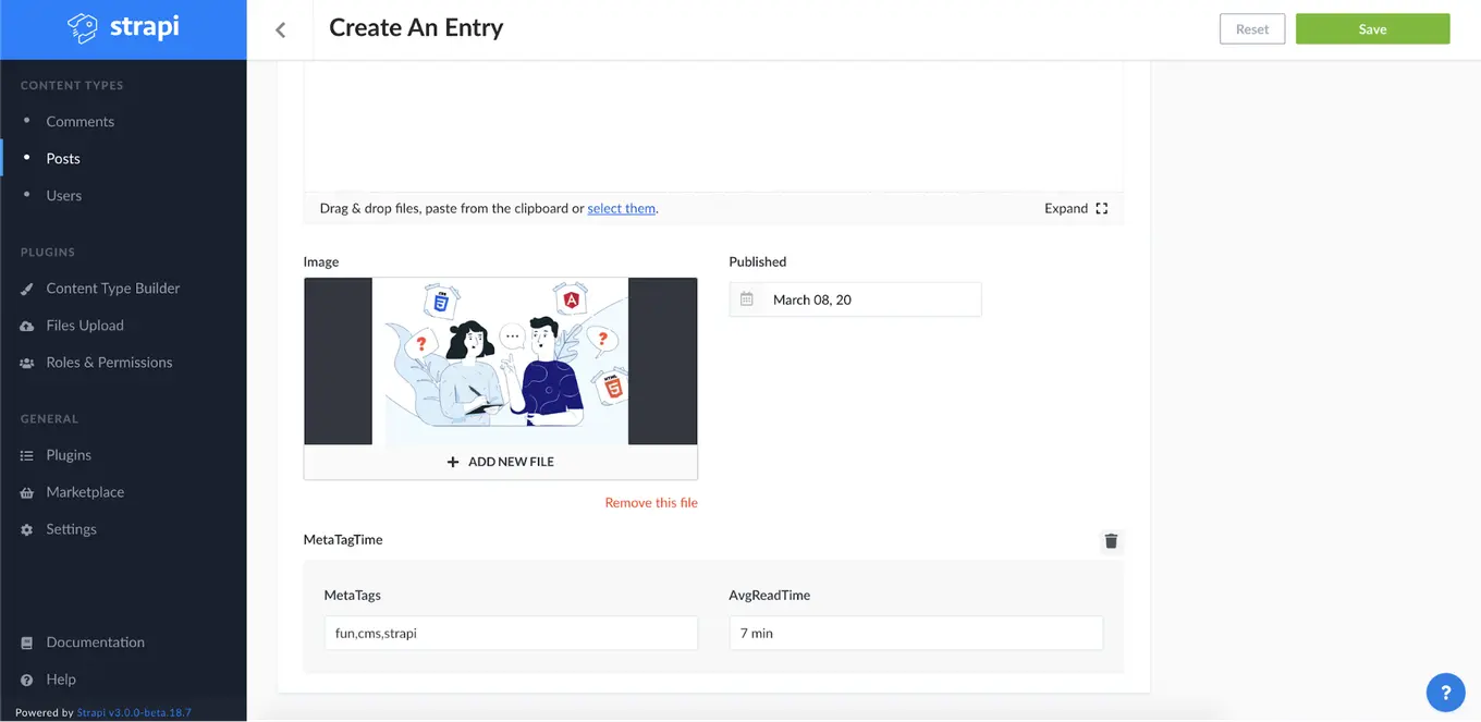 Screenshot of entry creation on blog