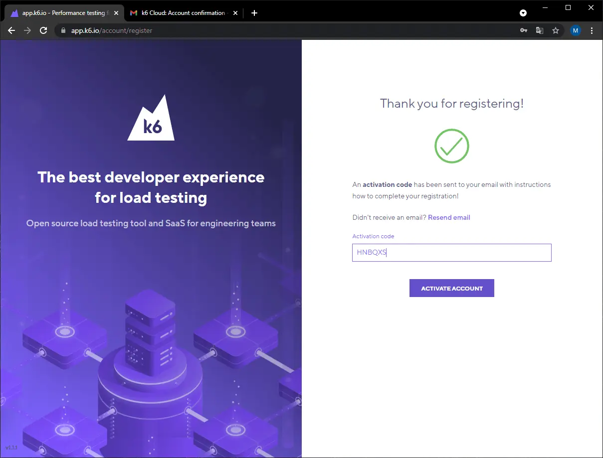 The k6 thank you page