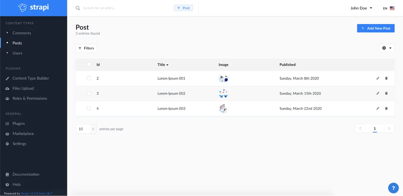Screenshot of post entries on blog