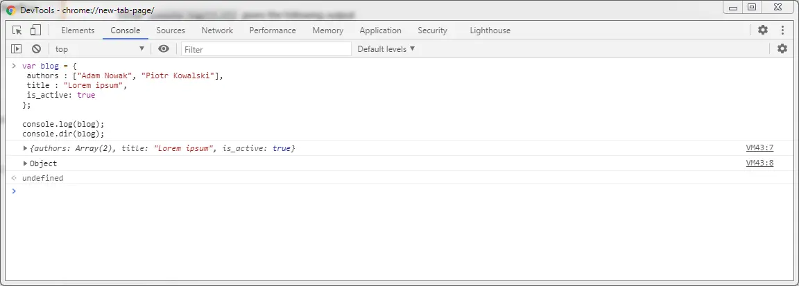 Log and dir console methods screen