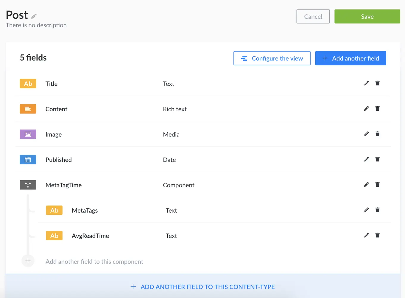 Screenshot of post configuration fields