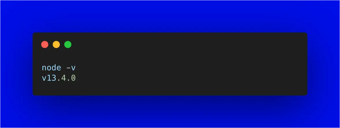 A screenshot shows a version of Node.js