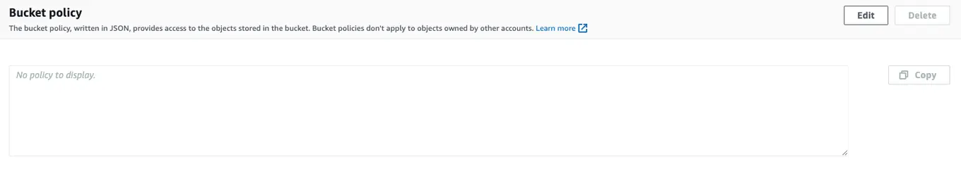 Notice missing bucket policy screenshot