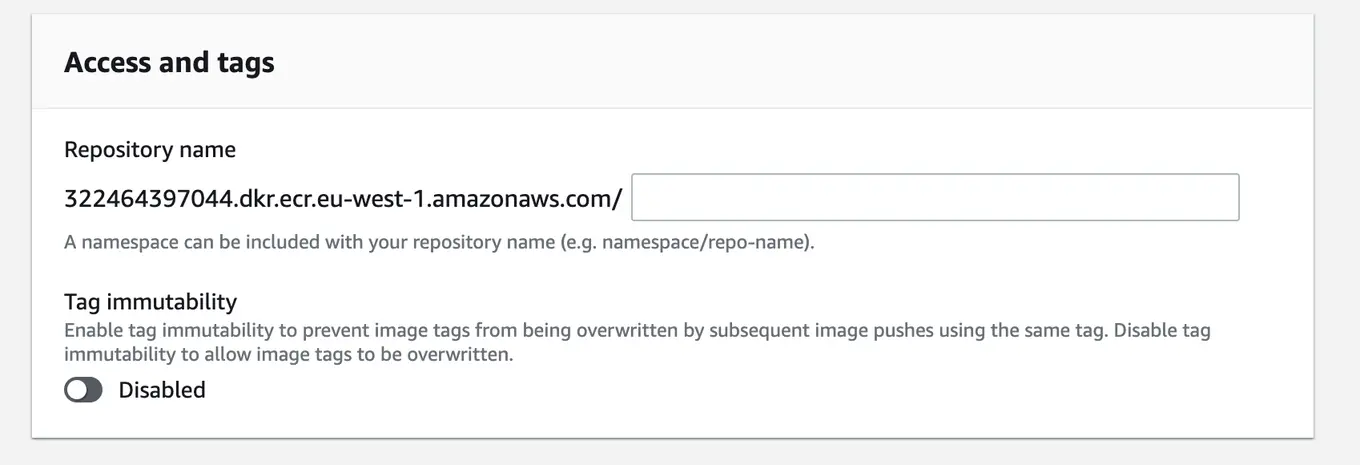 Screenshot showing ECR repository creation