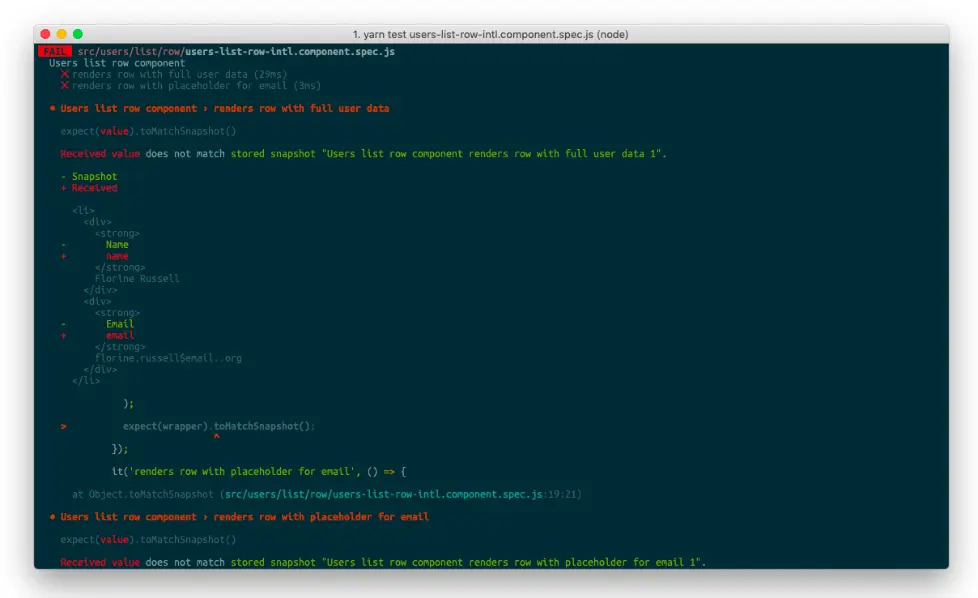 Warning informing the user that tests may fail unexpectedly when the source files of translations are changed