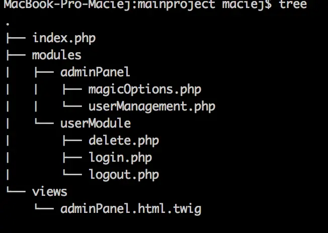 A screenshot showing mainproject tree.