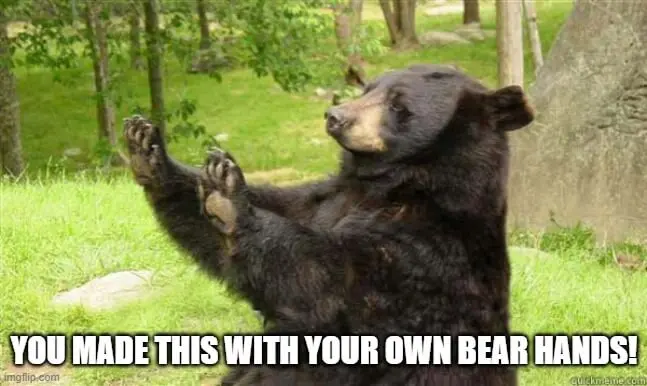 comfy API based Zustand meme - made this with bear hands. async function controls aka function bearcounter.