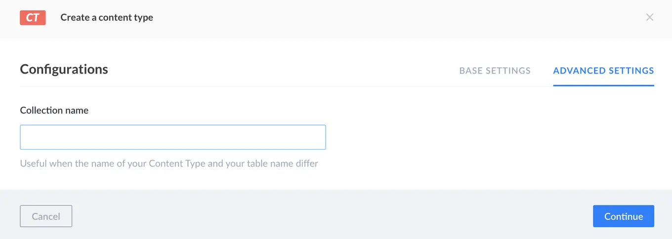 A screenshot of content type advanced settings in Node.js headless CMS – Strapi