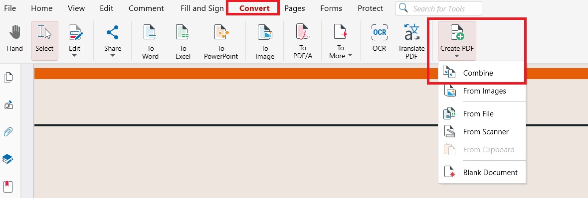 How to Combine PDF Files Choosing Combine from the drop-down menu in MobiPDF