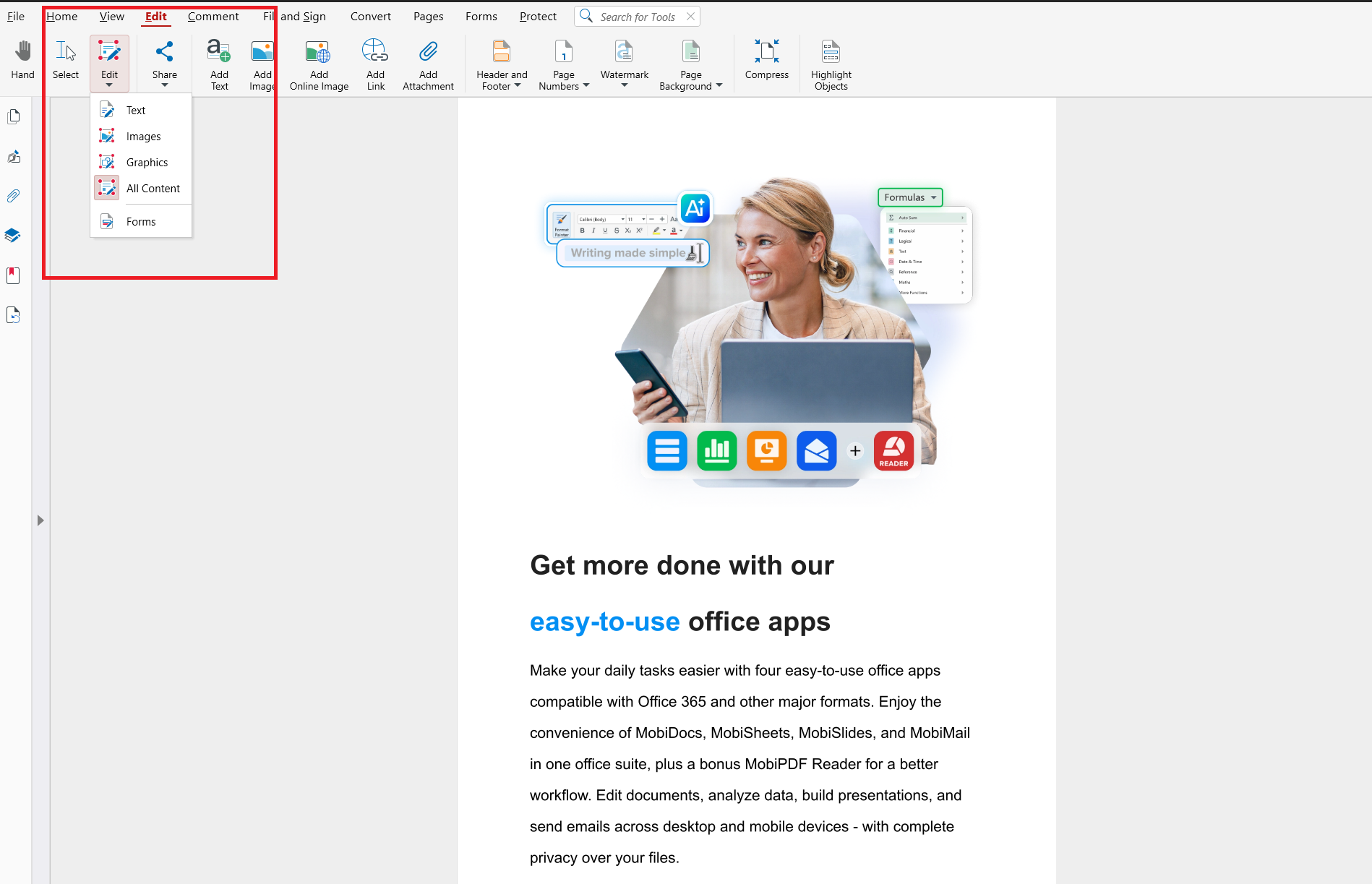 How to Save a Google Doc as a PDF Editing text, images, graphics, or other content in a pdf file with MobiPDF