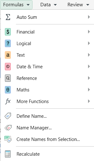 What to Look for in Free Spreadsheet Software Menu with options for formulas and calculations in MobiSheets