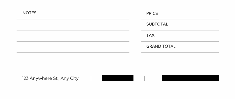 Order form with two details in the footer blacked out