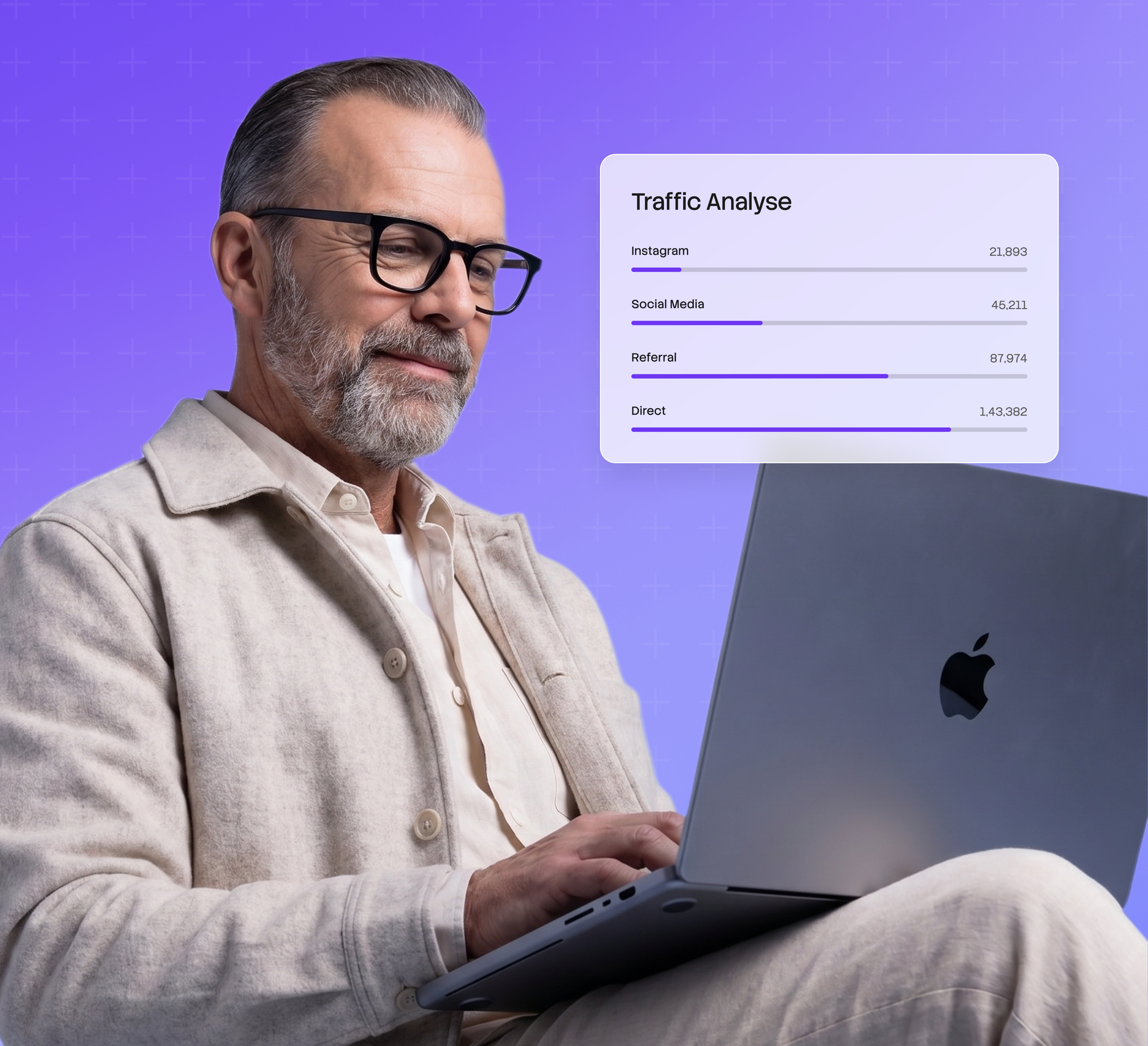 Mann mit Laptop und Traffic-Analyse Dashboard