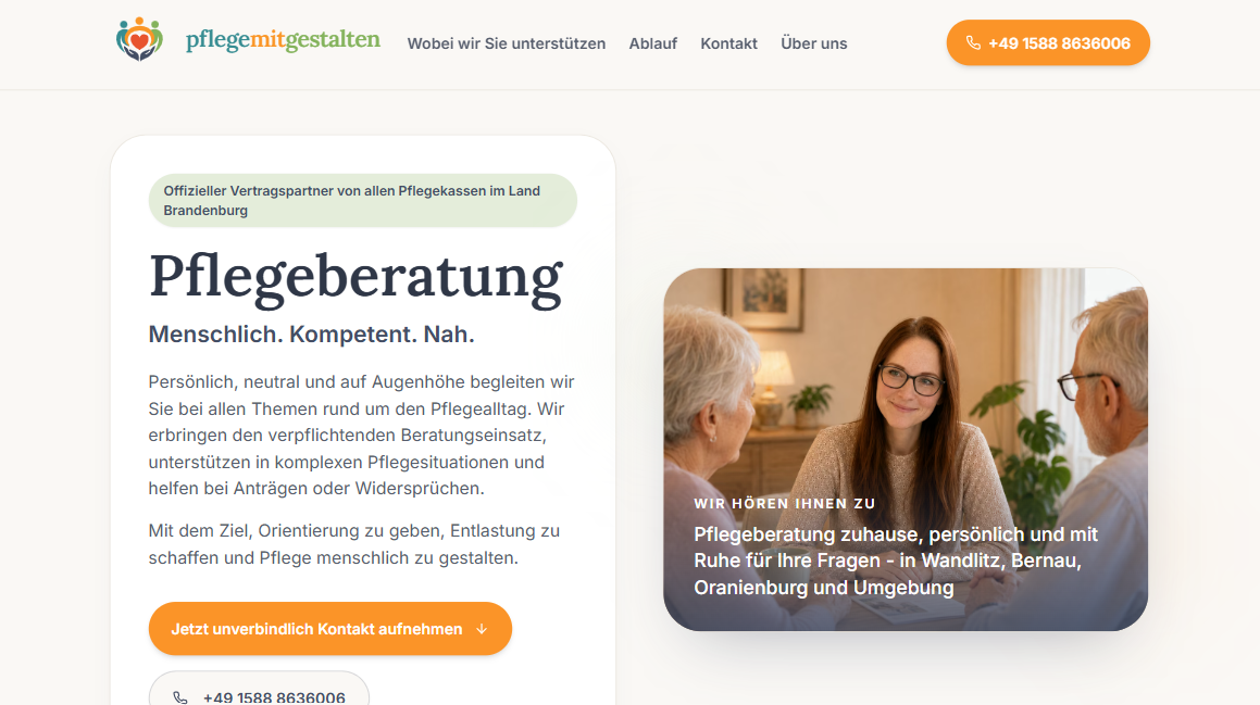 Das Bild zeigt die Webseite von pflegemitgestalten.