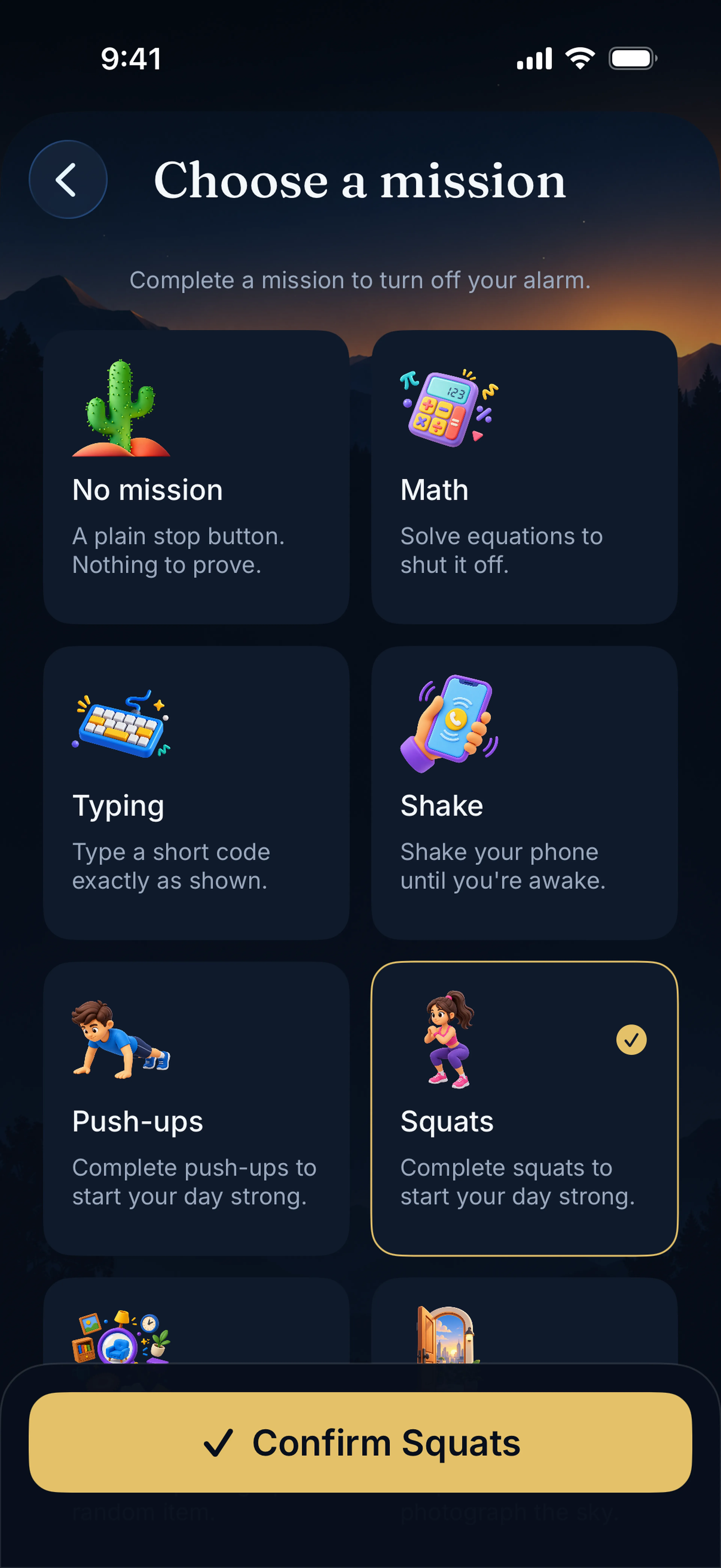 Choosing a mission in the Waky alarm editor
