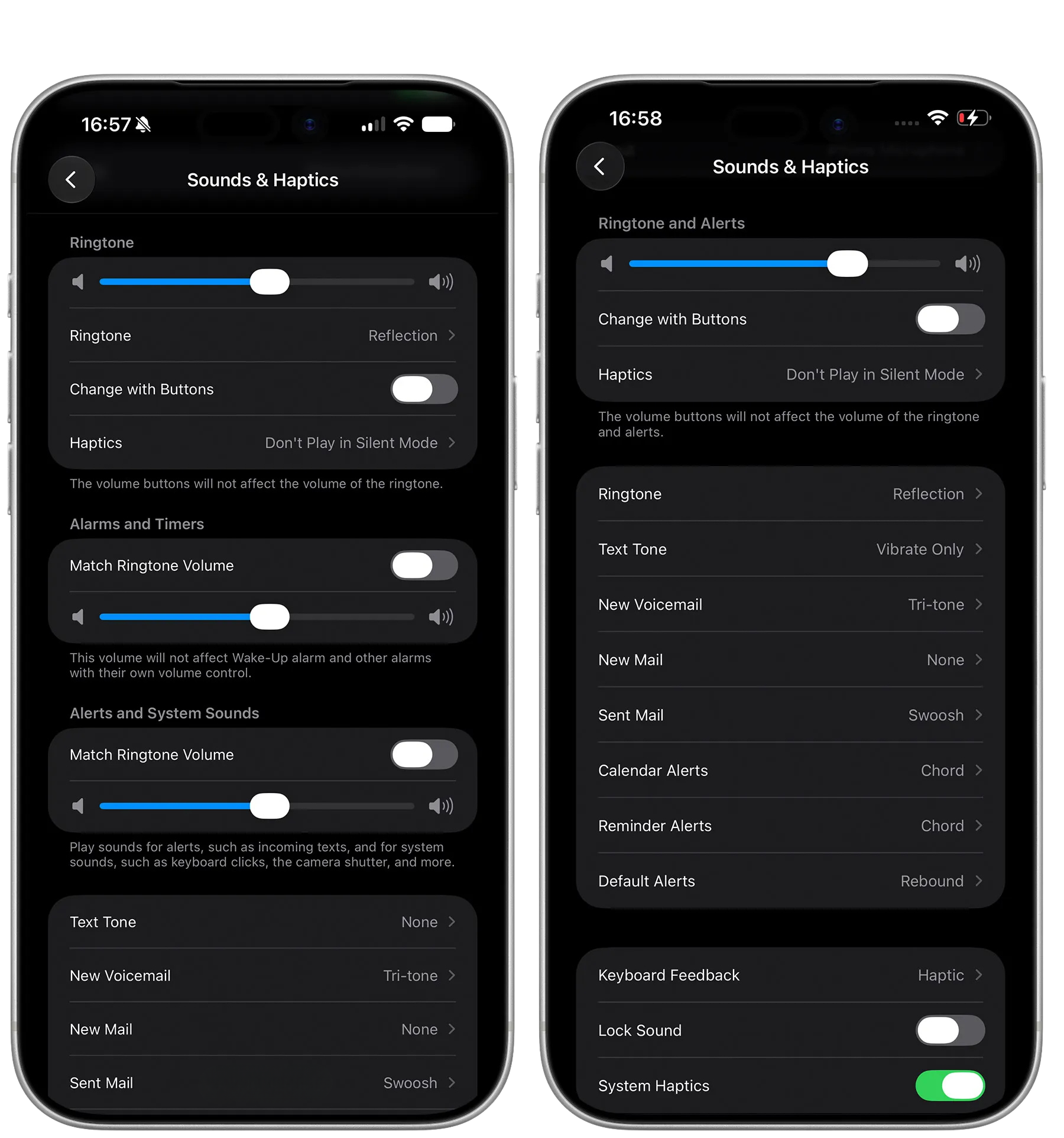 iOS 27, iOS 26 sounds settings comparison