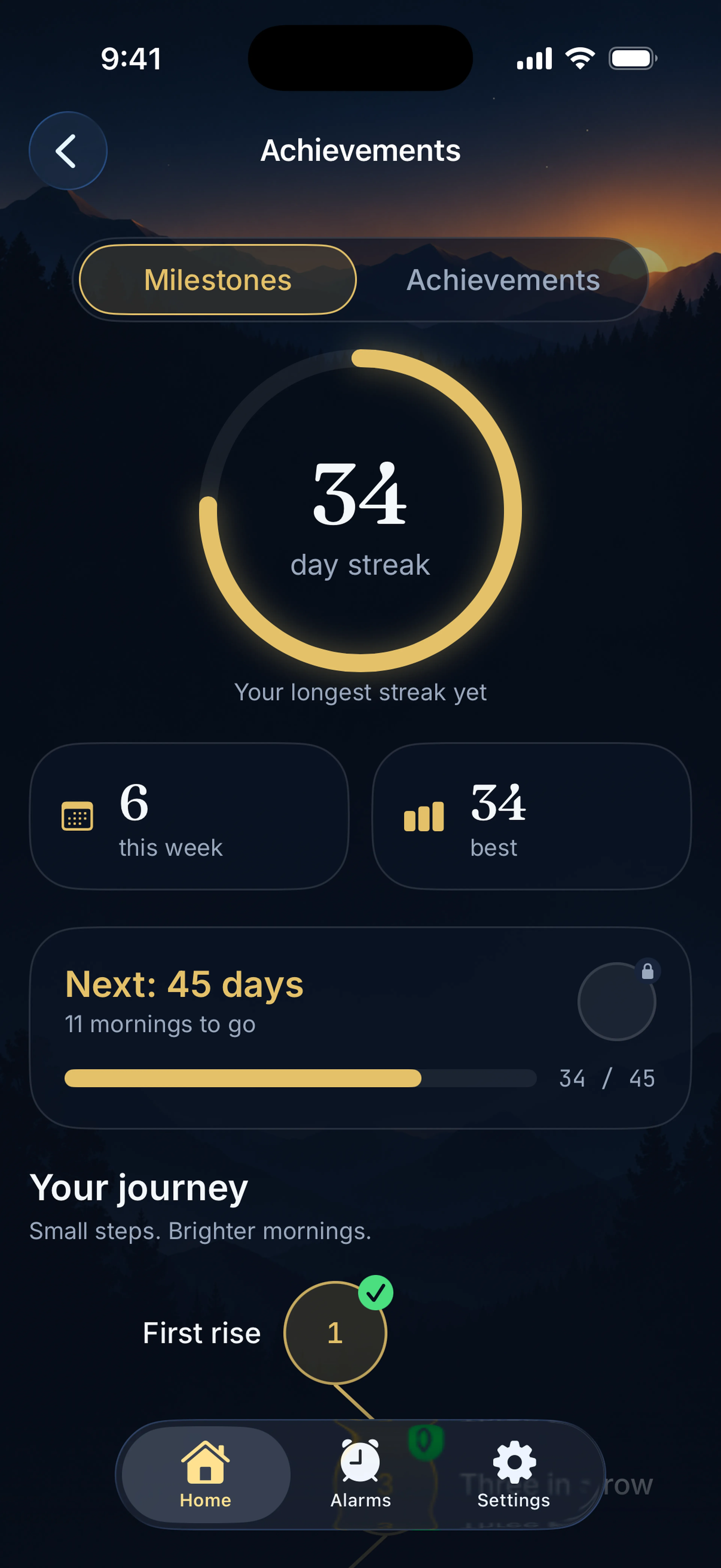 Waky achievements, with earned and locked milestones
