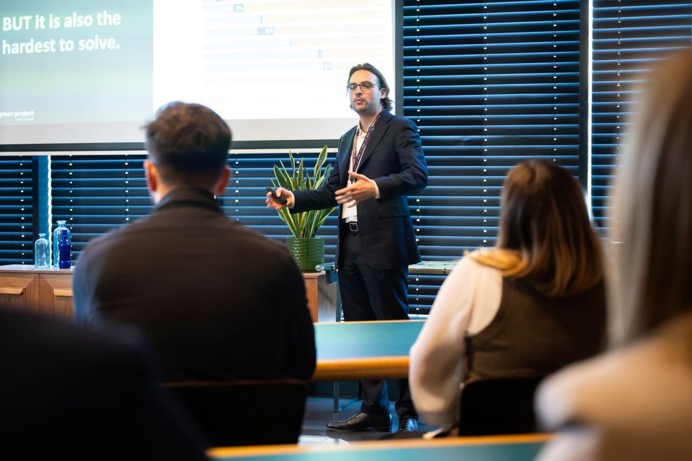 Eduardo Gomez speaking on Scope 3 decarbonization at the ACT Net Zero Forum in Amsterdam