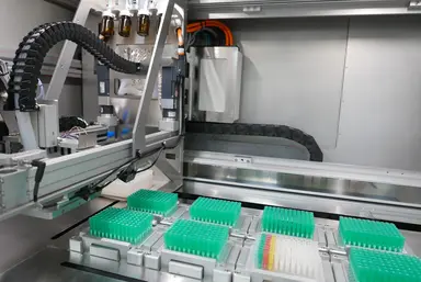 Automated oligonucleotide manufacturing system configured for high-throughput production of custom NGS indexing primers, sequencing adapters and specialty oligonucleotides.