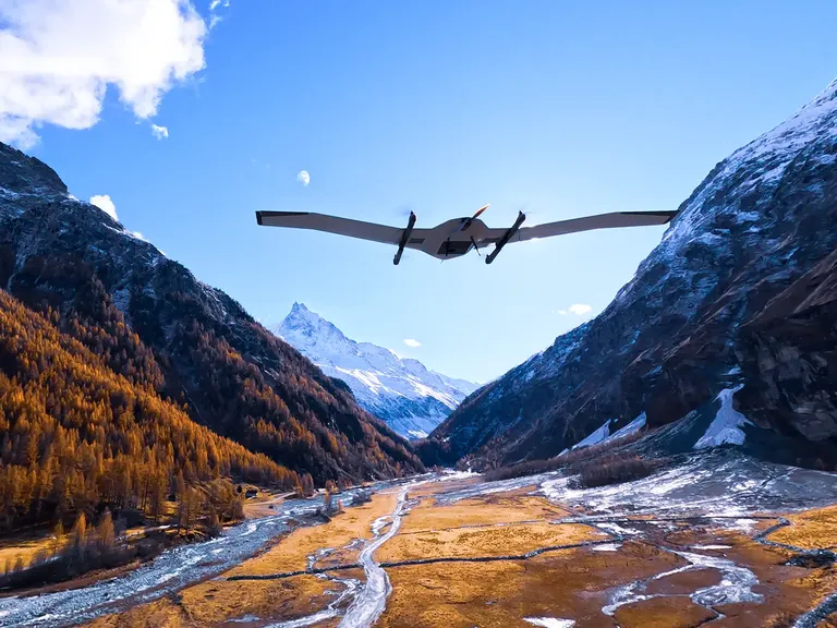 VTOL drone Fixed wing drone | DeltaQuad Evo | Drone flying in the mountains