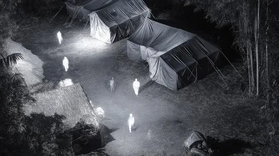 Night vision drone Drone with night vision | DeltaQuad Evo | Nighttime shot of tents with people