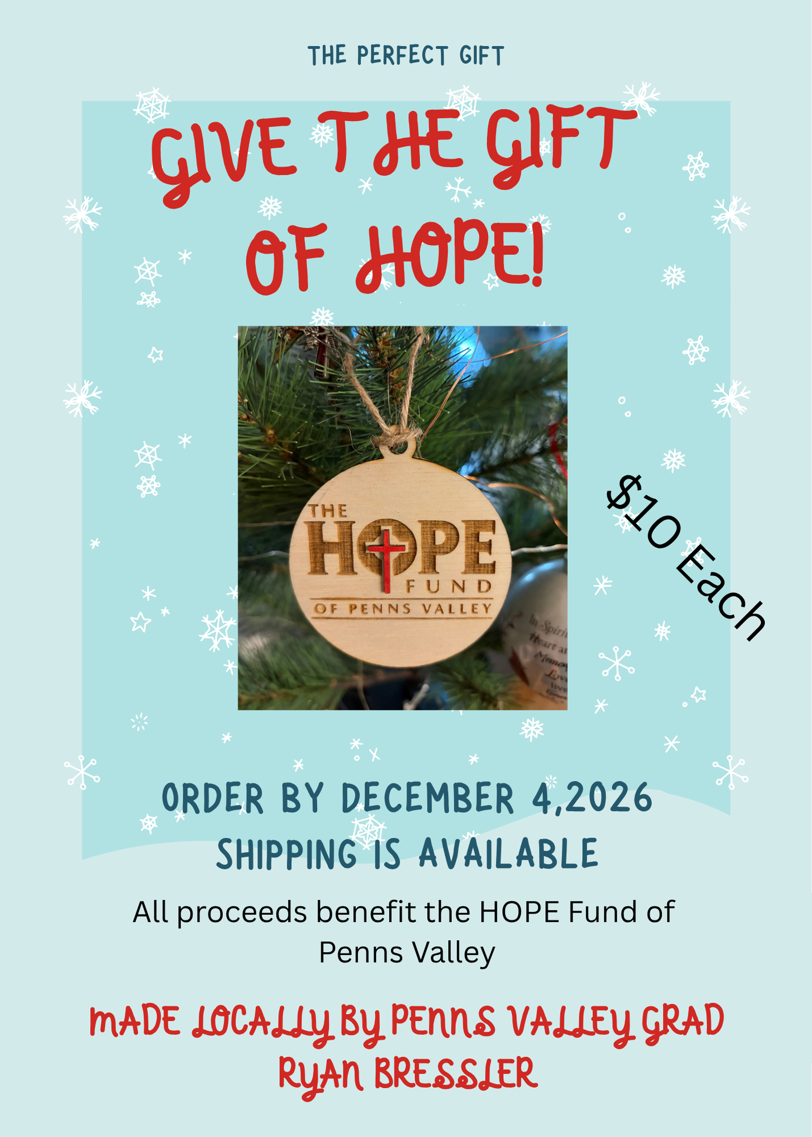 Give the gift of HOPE handmade ornament flyer