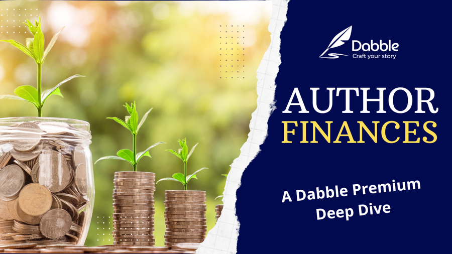 Graphic saying "Deep Dive Author Finances" with a picture of plants at different stages of sprouting on top of coins.