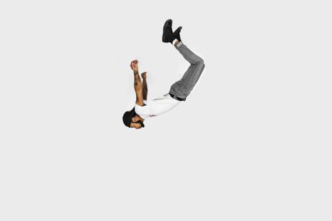 A person falling from the sky.