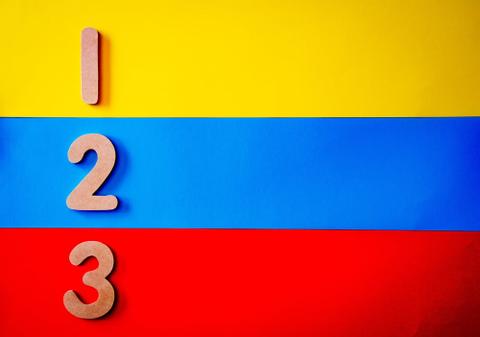 Horizontal yellow, blue, and red stripes with the numbers one, two, and three on the left side of each stripe.