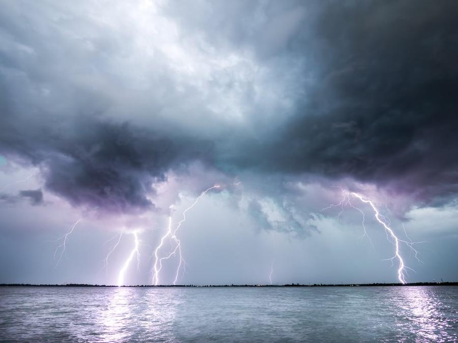 Lighting and storm clouds.