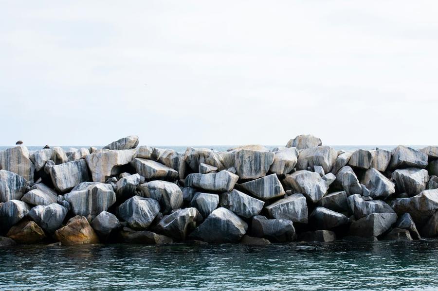 A seawall made of rocks