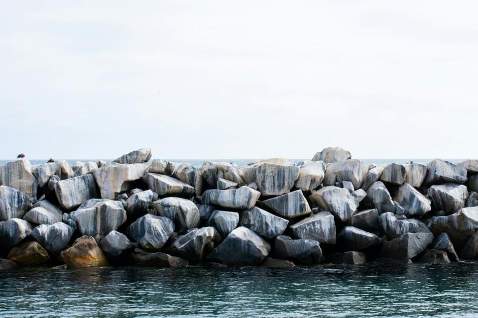 A seawall made of rocks