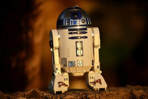 A small model of R2D2 from Star Wars.
