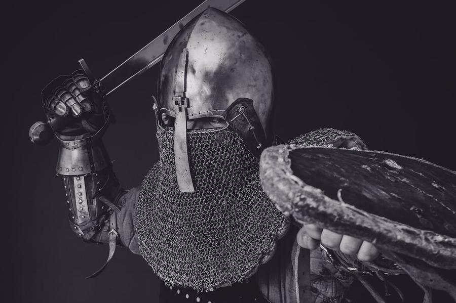 A knight swinging their sword.