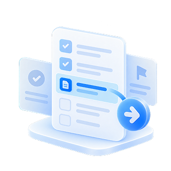 Checklist with an arrow pointing to the next step