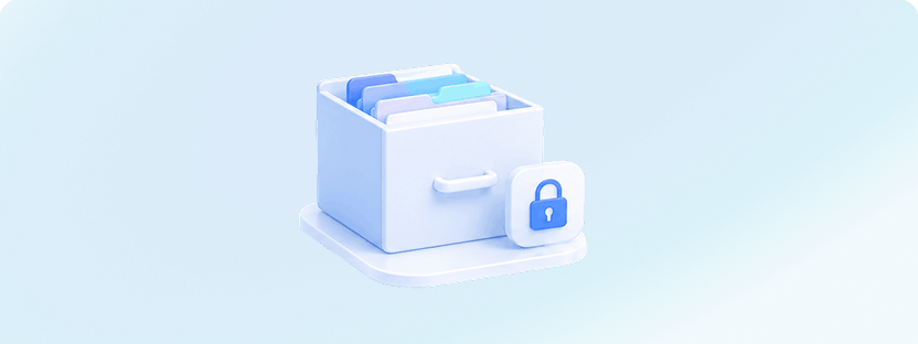 Documents in the drawer with lock sign