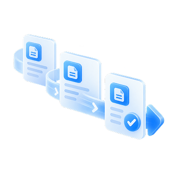 Documents moving forward with a checkmark