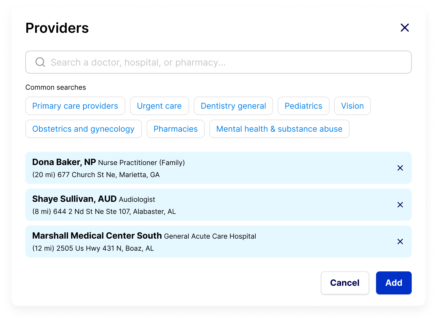 Image with example of doctor selection functionality