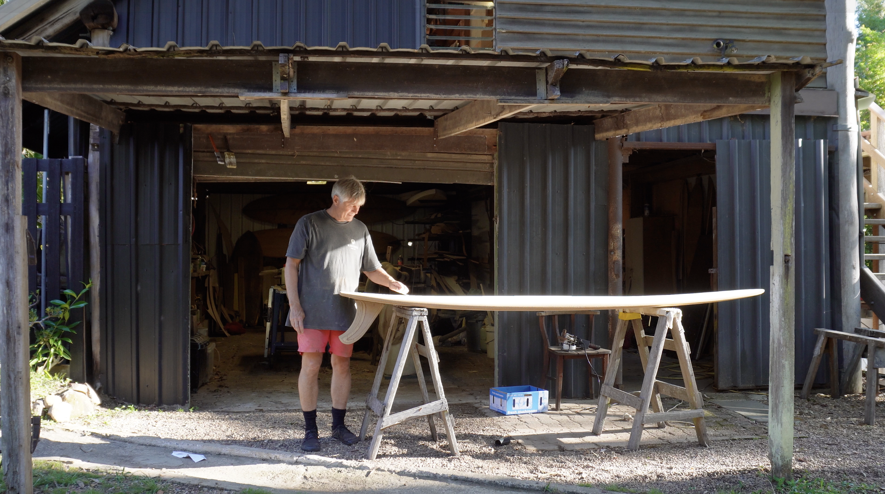 Tom Wegener with his surfboards
