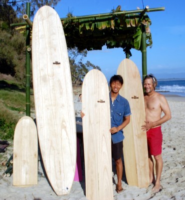 Byron Bay Wood Surfboard Display with Alaia