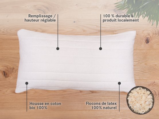Oreiller en flocons de latex Hevea d'allnatura - merveilleusement moelleux et offrant un soutien ponctuel