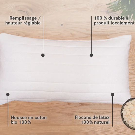 Oreiller en flocons de latex Hevea d'allnatura - merveilleusement moelleux et offrant un soutien ponctuel