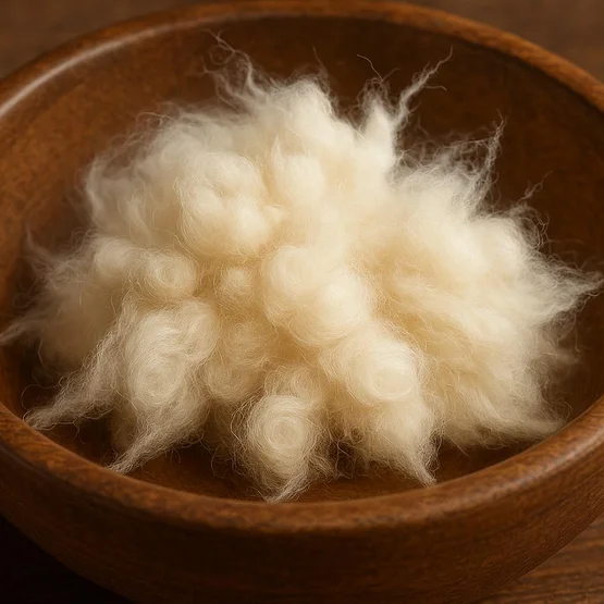 Kapok vulmateriaal in een houten omhulsel 