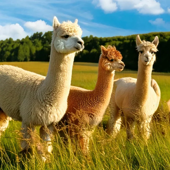 Drie alpaca's in de wei