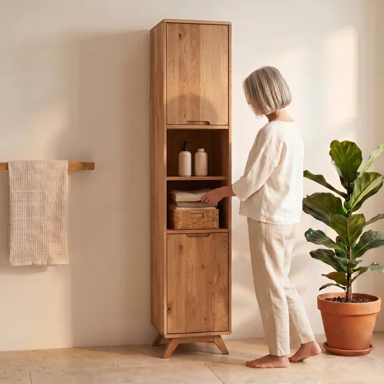 Hoge kast Miora – slanke opbergoplossing voor uw natuurlijke badkamer